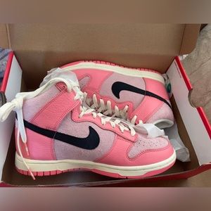 Pink leather and suede high Dunks—womens 8.5 never worn